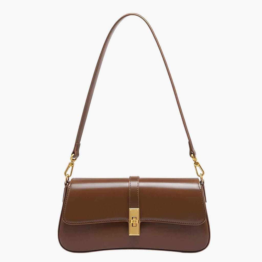 Sac Baguette Femme en Cuir Véritable Noir de Luxe, Élégant et Compact