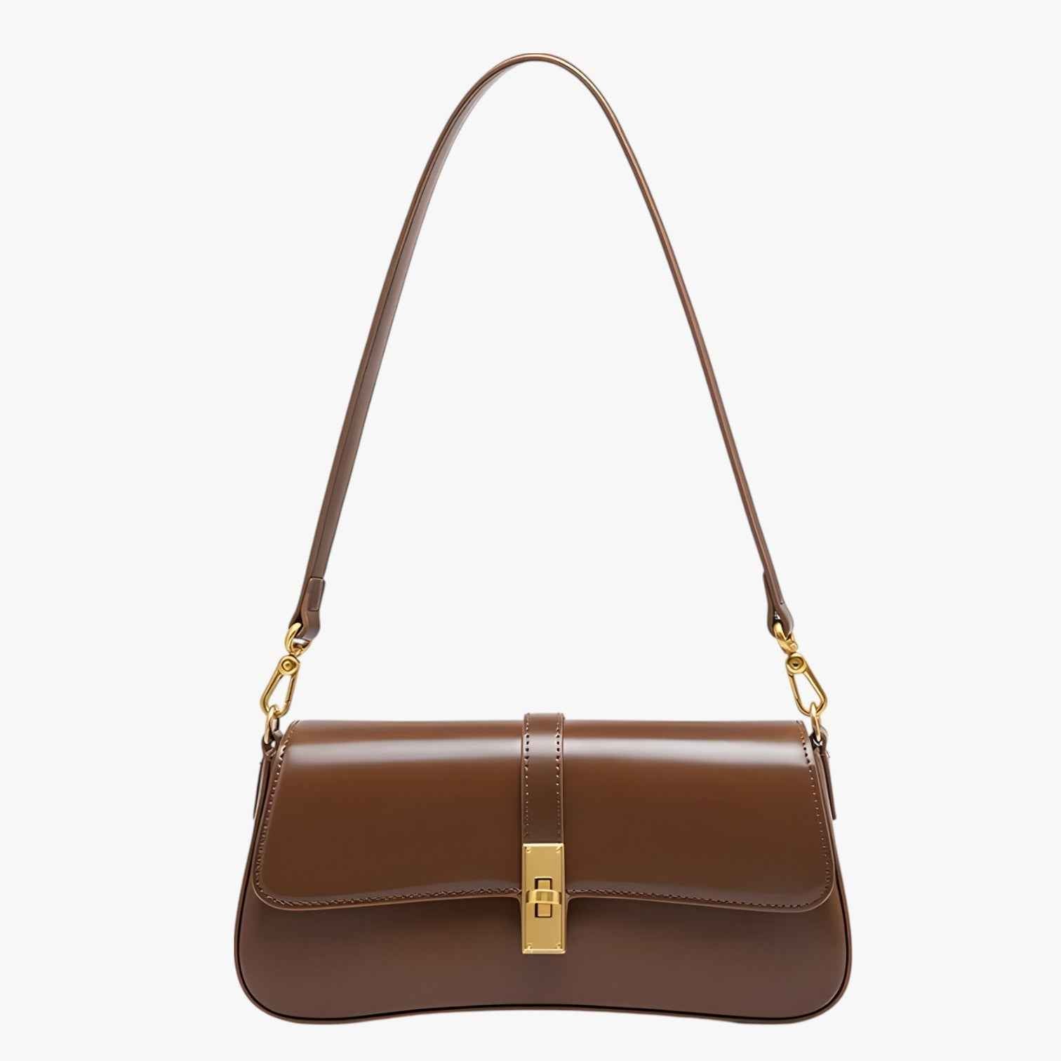 Sac Baguette Femme en Cuir Véritable Noir de Luxe, Élégant et Compact