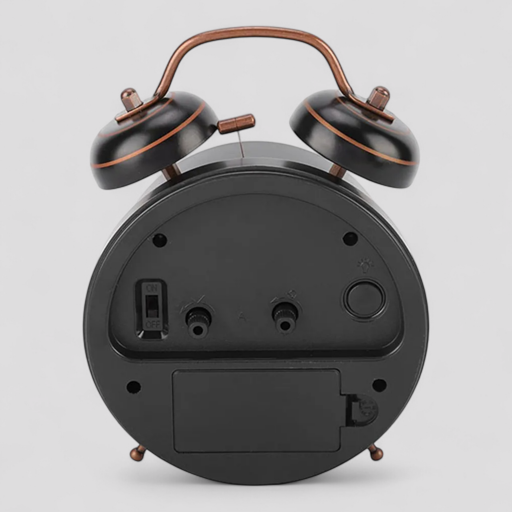 Réveil Vintage à Double Cloche – Design Analogique avec Rétroéclairage, Fonctionne à Piles – Finition Noir & Bronze