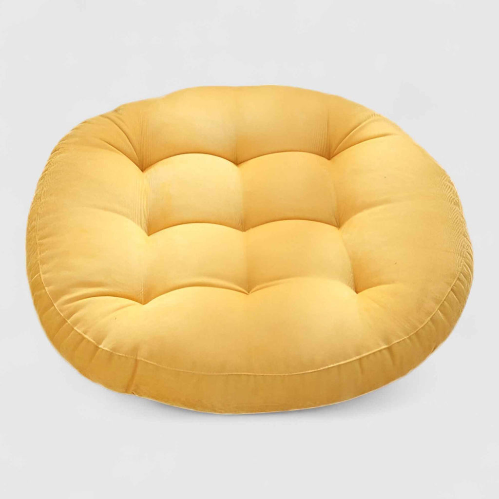 Coussins : Coussin de Sol Rond en Chenille Épais pour Méditation et Détente - Confort Optimal avec Coussin de Méditation en Chenille dans Jaune de Marche Lino