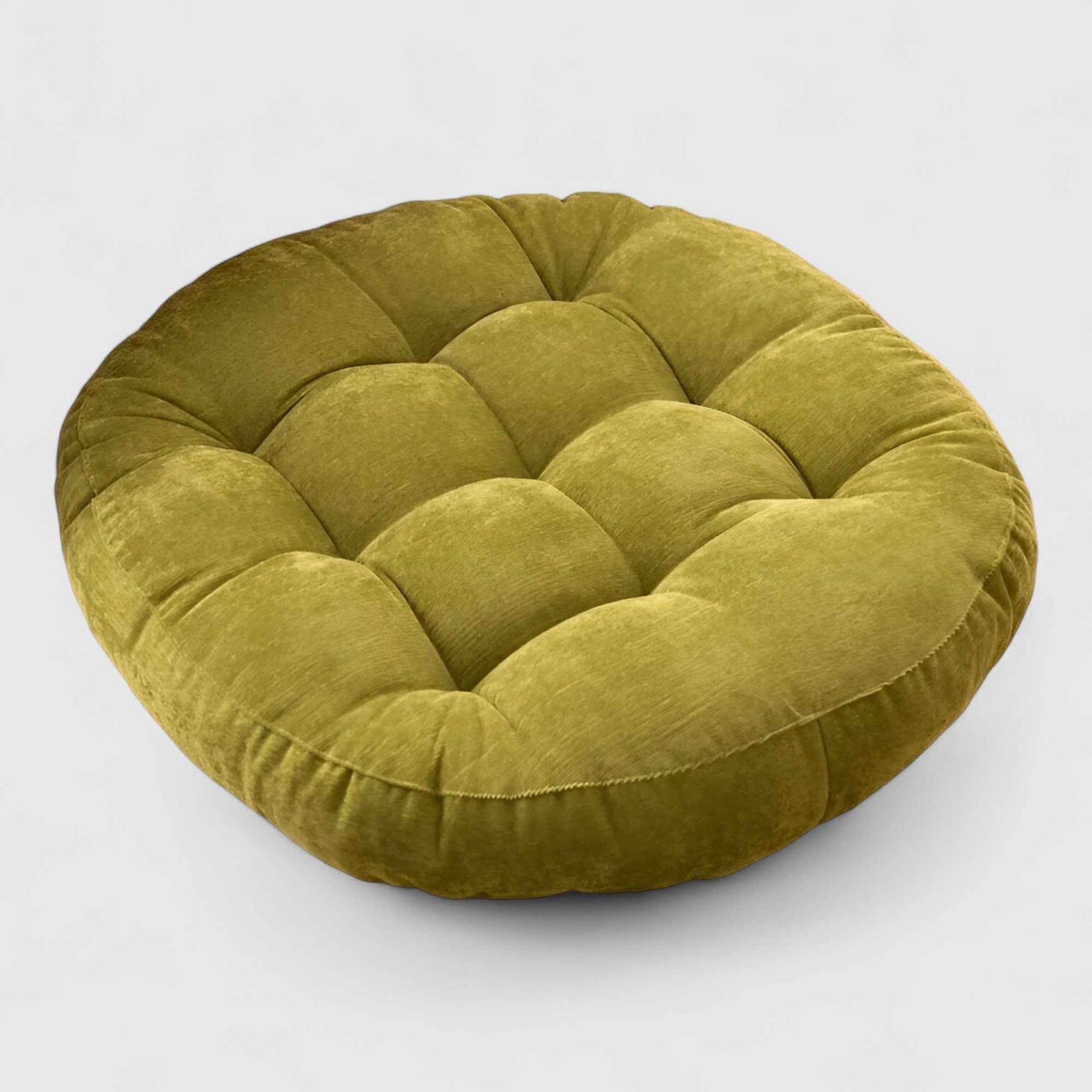 Coussins : Coussin de Sol Rond en Chenille Épais pour Méditation et Détente - Confort Optimal avec Coussin de Méditation en Chenille dans Vert de Marche Lino