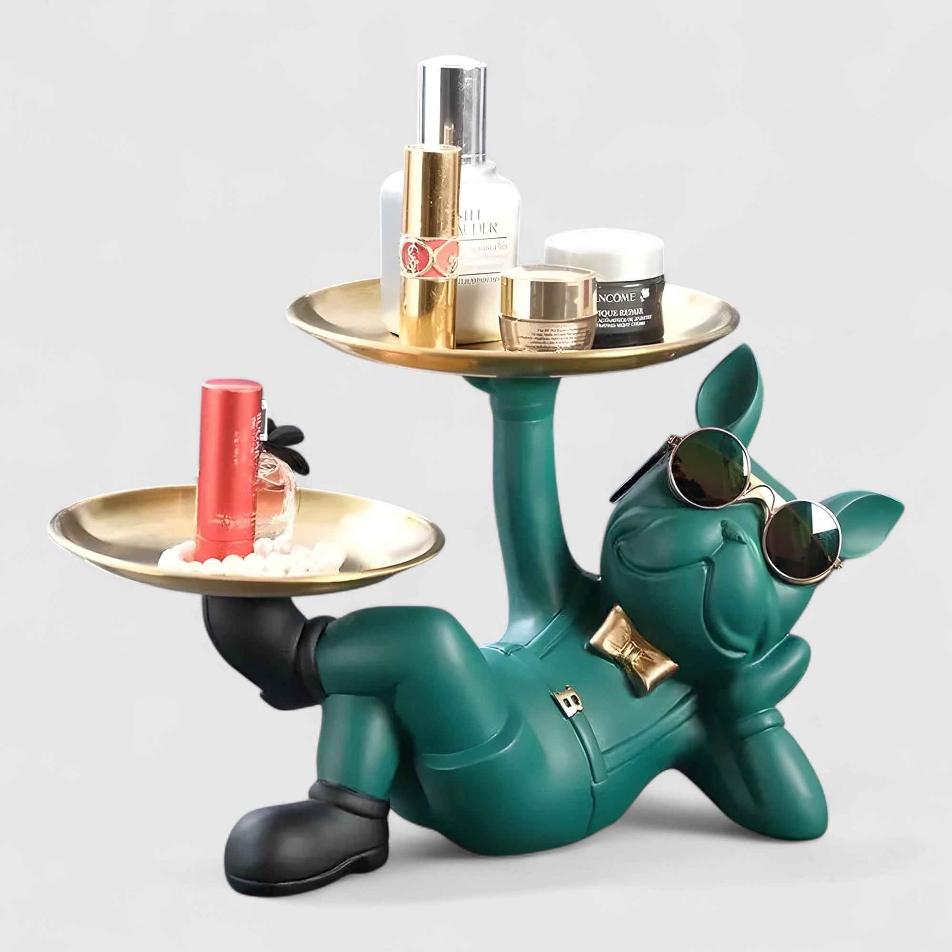 Figurines et statues : Statue Bouledogue Français Résine avec Rangement Pratique dans Vert de Marche Lino