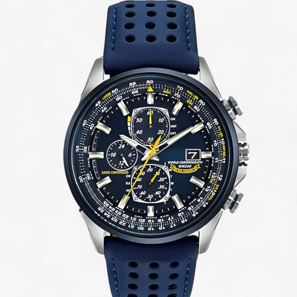Montre Chronographe Homme MultiSteel 42mm, Acier Argent avec Cadran Bleu Élégant