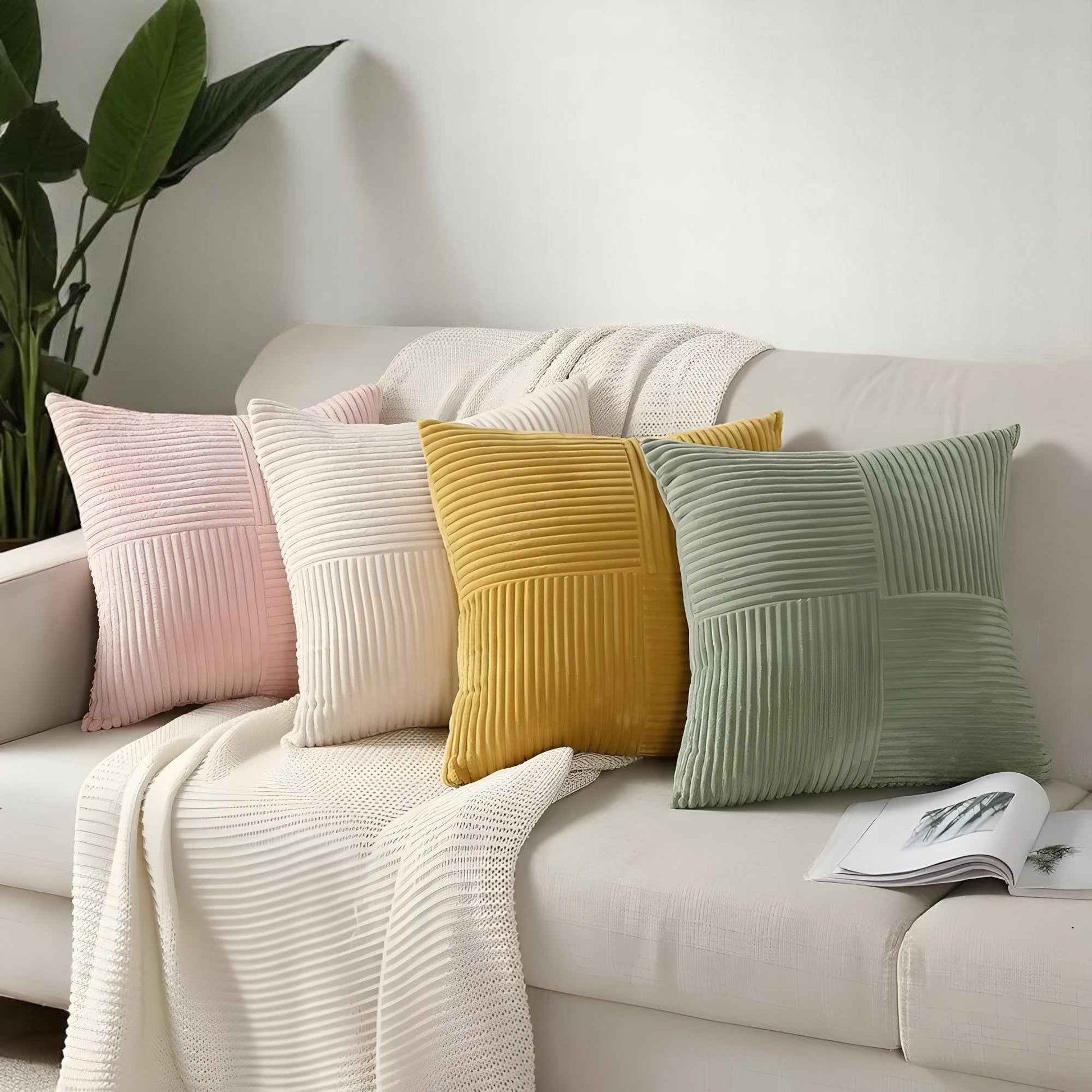 Housses de coussin : Housse de Coussin Velours Côtelé dans de Marche Lino