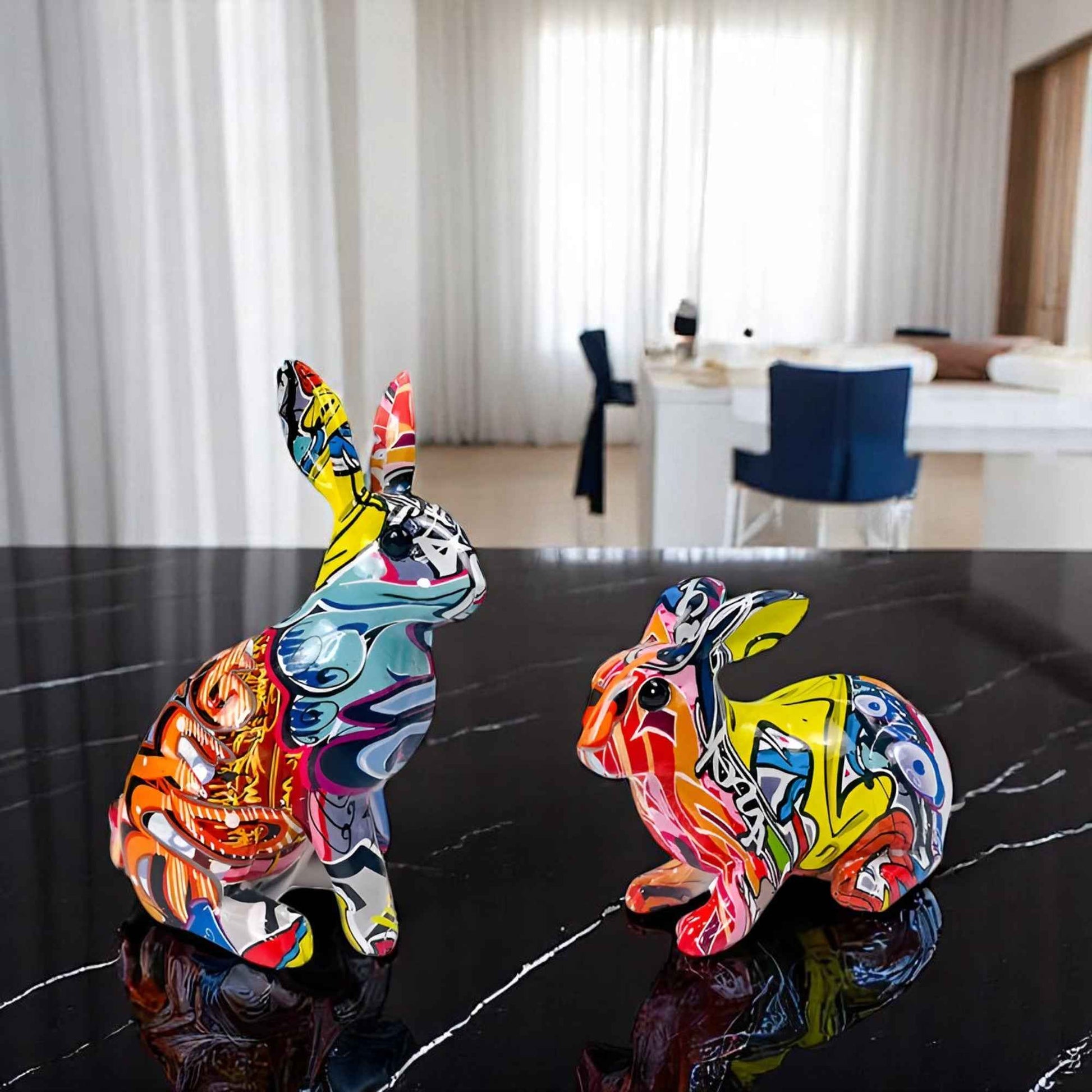 Figurines et Statues : Ornement de Table Lapin en Résine Multicolore - Décoration Charmante pour Votre Intérieur dans de Marche Lino