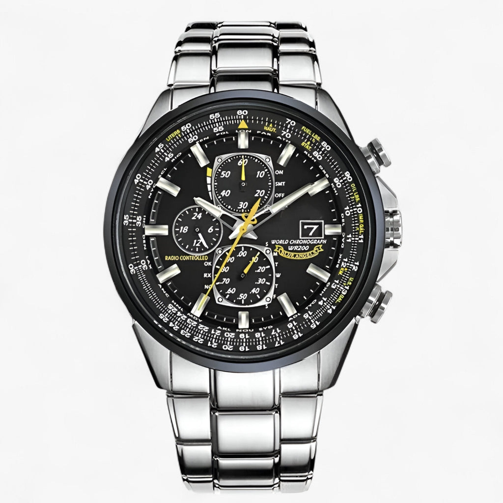 Montre Chronographe Homme MultiSteel 42mm, Acier Argent avec Cadran Bleu Élégant