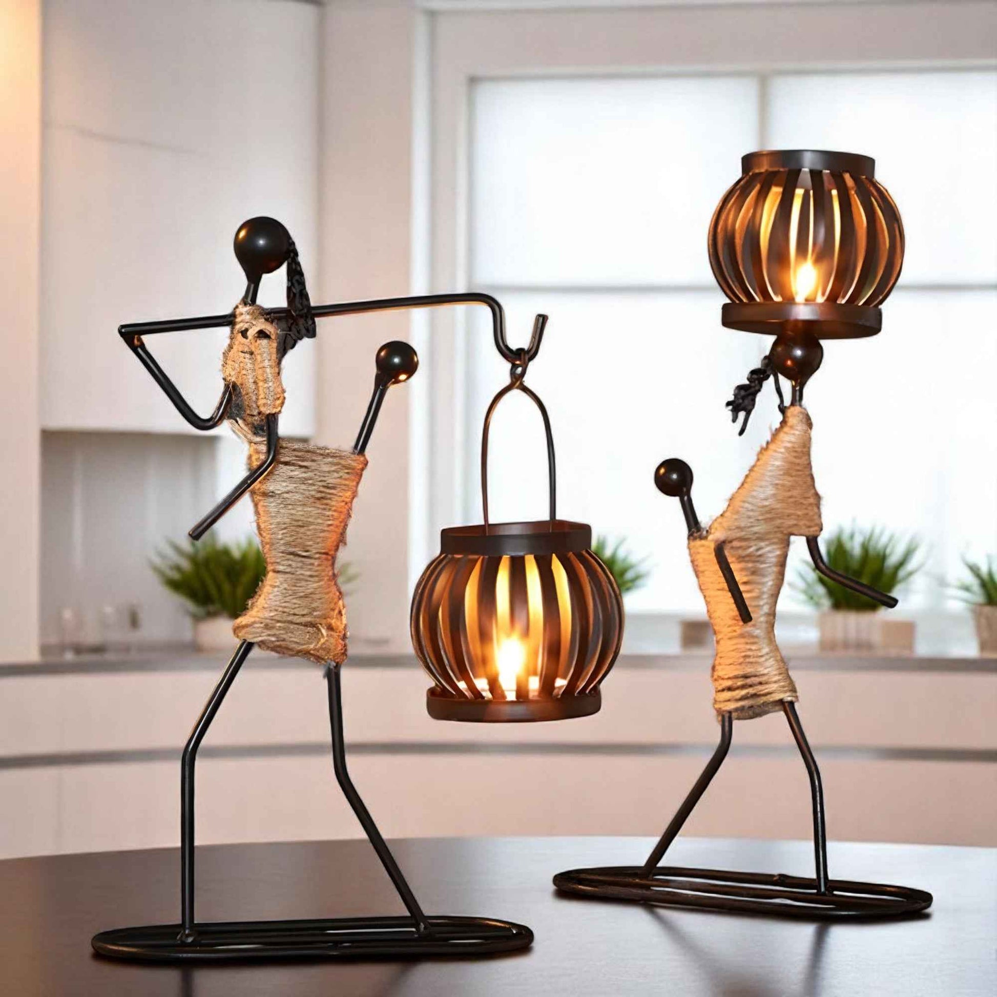 Supports de bougies : Bougeoir en Fer Métal Atmosphérique pour une Décoration Élégante dans de Marche Lino