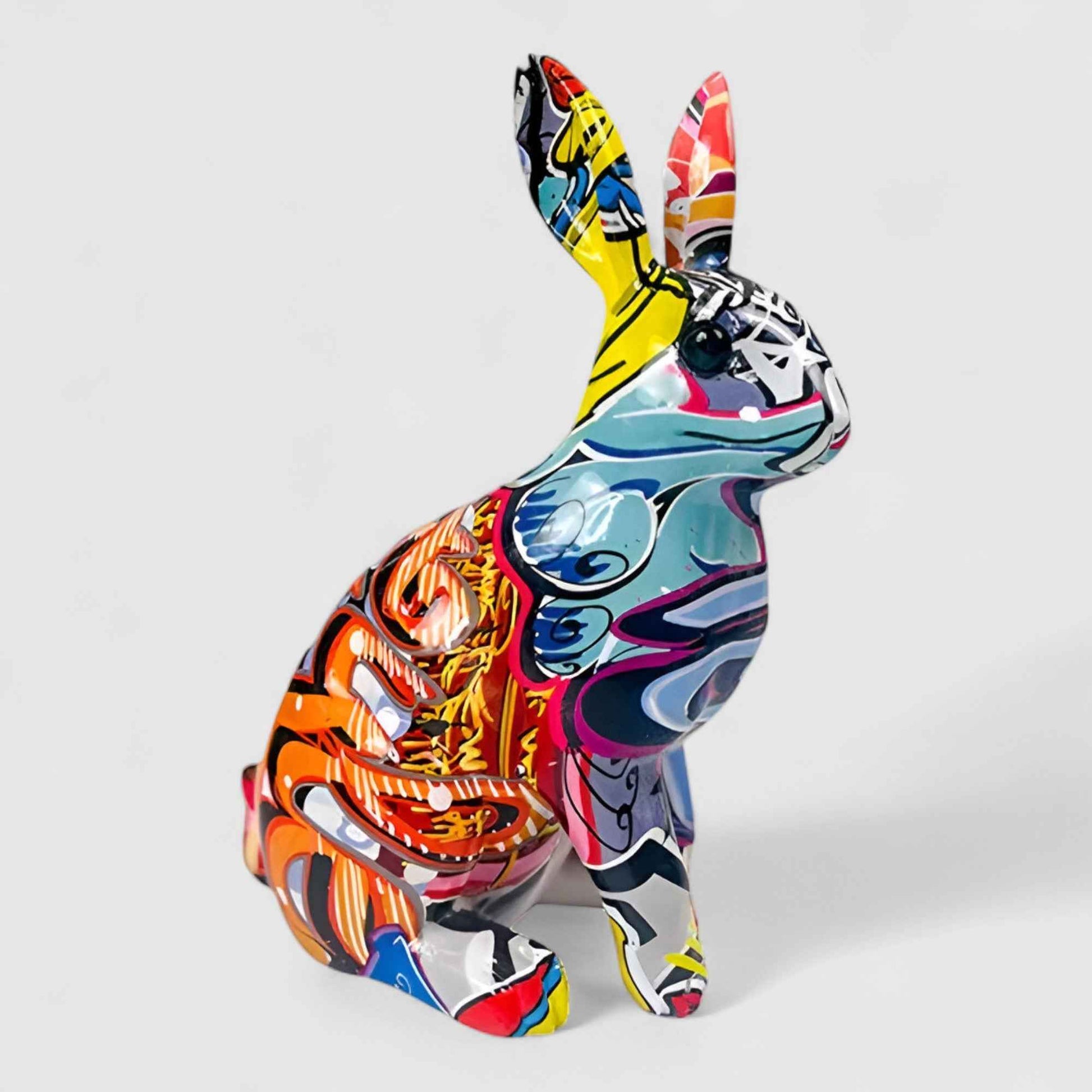 Figurines et Statues : Ornement de Table Lapin en Résine Multicolore - Décoration Charmante pour Votre Intérieur dans Support 21cm de haut de Marche Lino