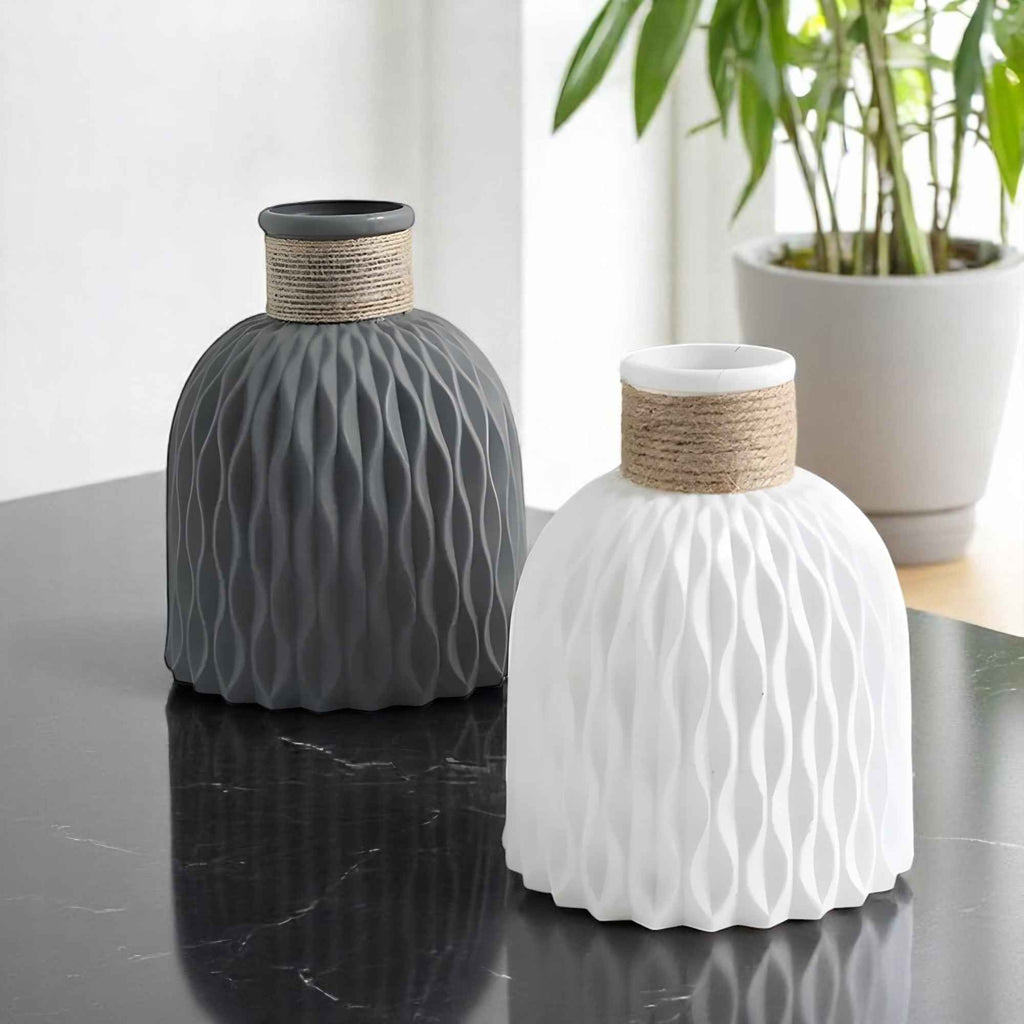 Vases : Vase Décoratif en Plastique Tressé Élégant dans de Marche Lino