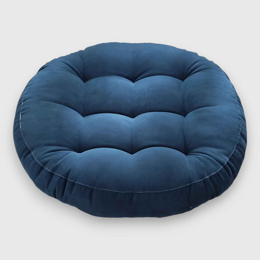 Coussins : Coussin de Sol Rond en Chenille Épais pour Méditation et Détente - Confort Optimal avec Coussin de Méditation en Chenille dans Bleu de Marche Lino