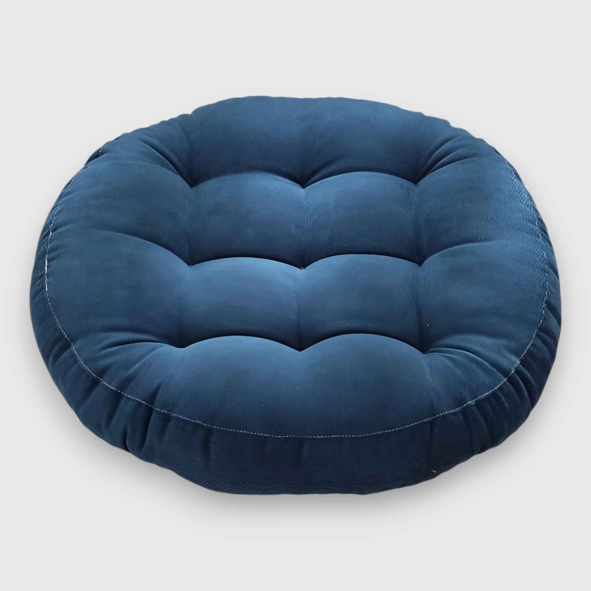 Coussins : Coussin de Sol Rond en Chenille Épais pour Méditation et Détente - Confort Optimal avec Coussin de Méditation en Chenille dans Bleu de Marche Lino