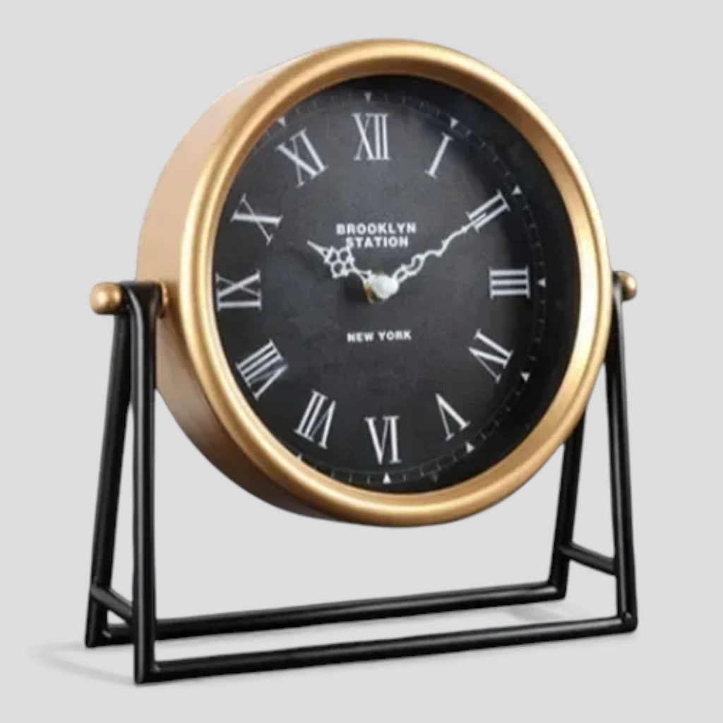 Horloge de Bureau Vintage – Cadre Doré – Mouvement Silencieux