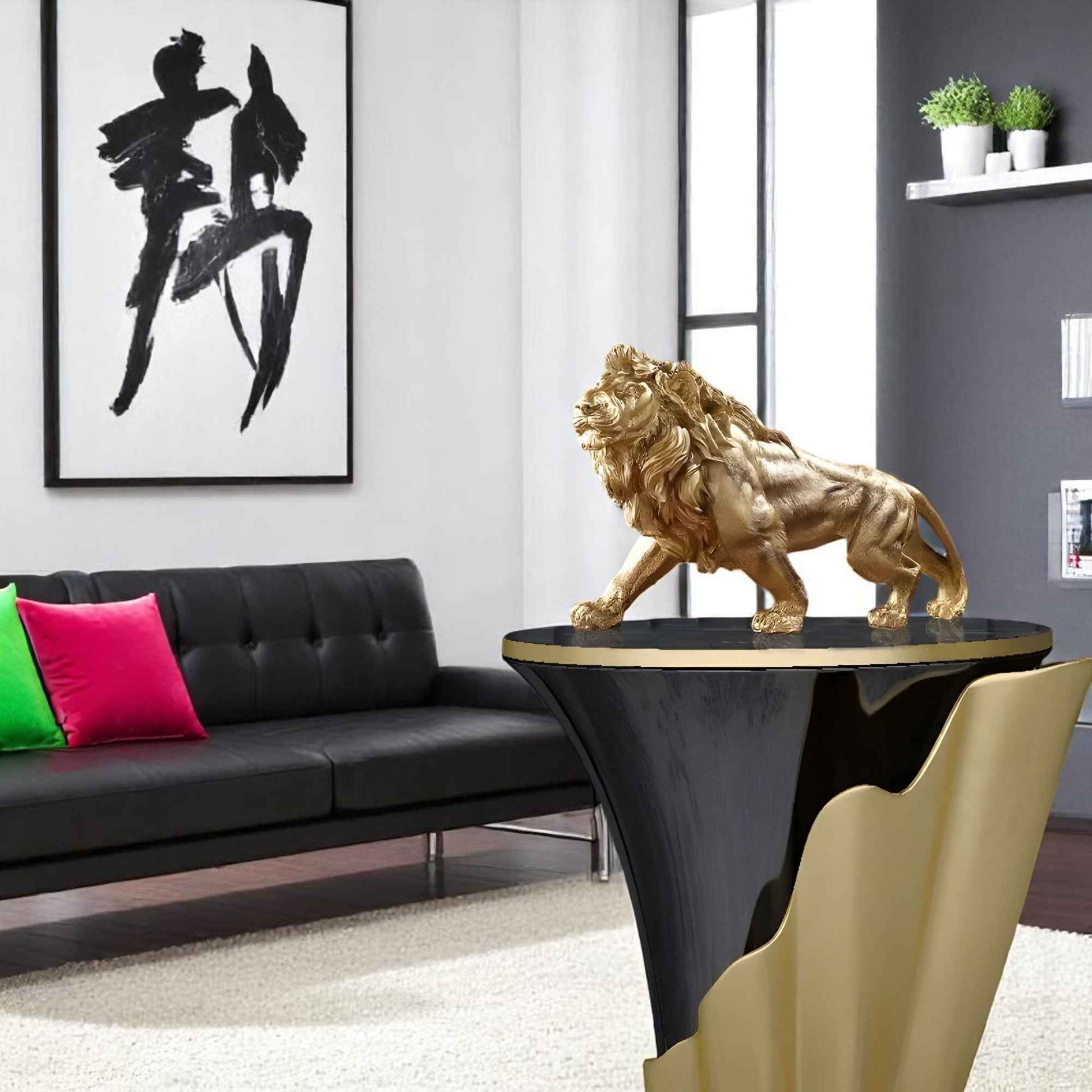 Statues et figurines : Statue Lion Résine Décoration Maison Luxe - Élégante Statue Lion Décoration Luxe dans de Marche Lino