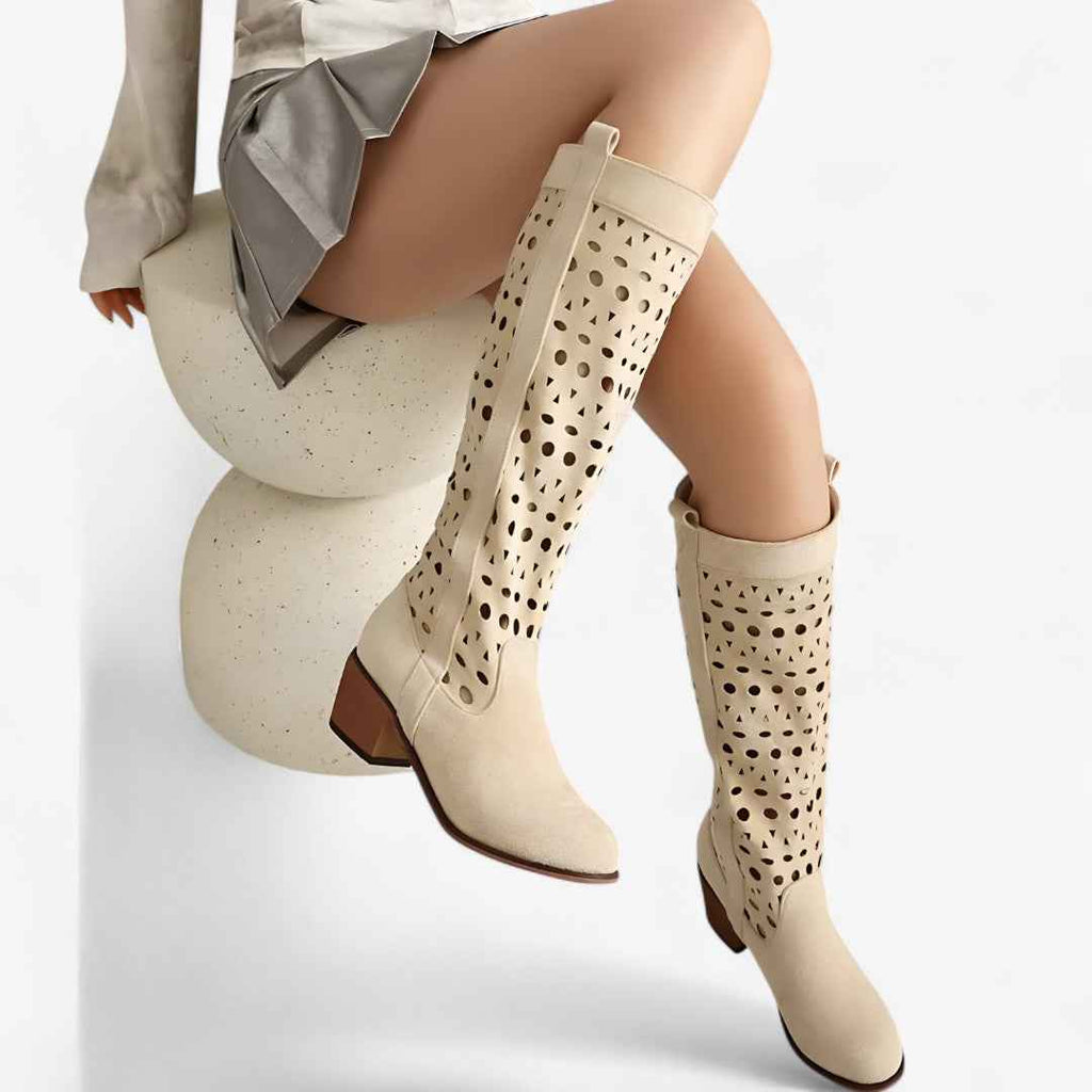 Bottes western d'été en faux daim avec talon creux Homme