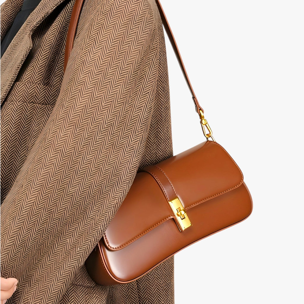 Luxuriöse schwarze Damen-Baguette-Tasche aus echtem Leder, elegant und kompakt