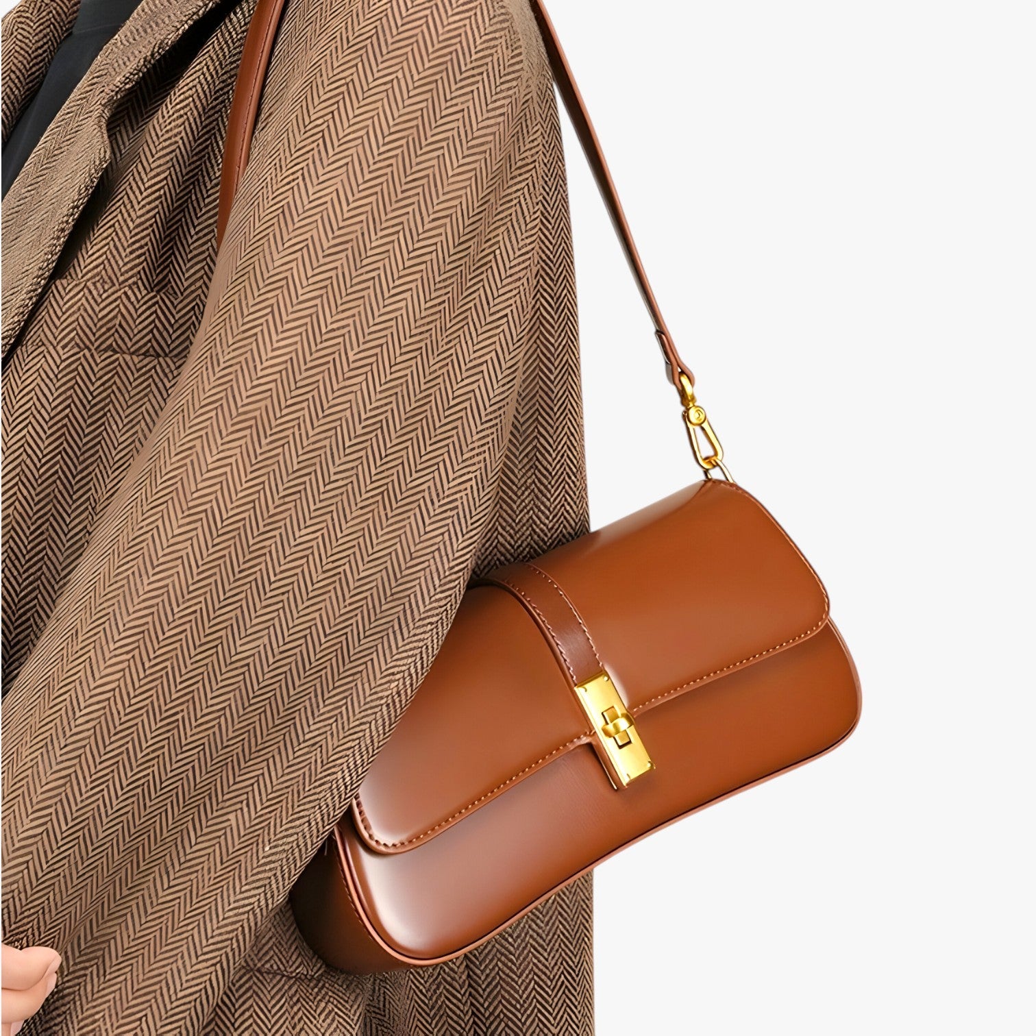 Luxuriöse schwarze Damen-Baguette-Tasche aus echtem Leder, elegant und kompakt