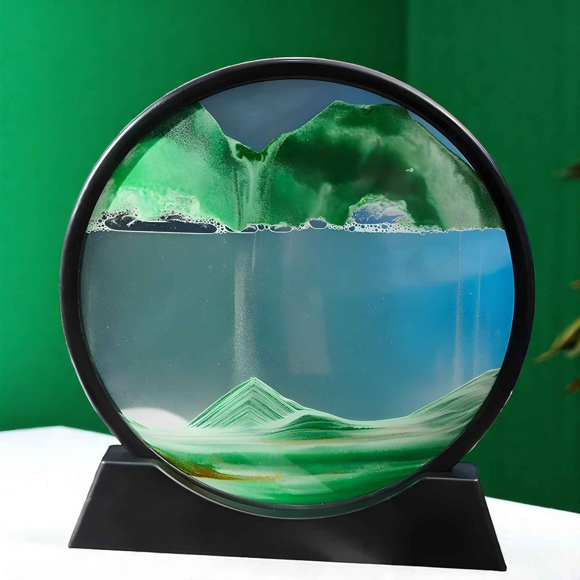 Art de sable : Décor Verre 3D Sable en Mouvement pour un Intérieur Élégant et Dynamique dans Vert de Marche Lino