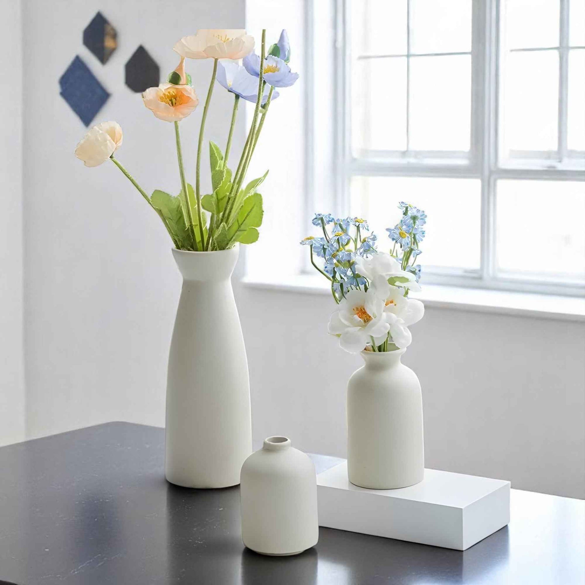 Vases : Ensemble de Vases en Céramique Moderne Blanc - Vases en Céramique Moderne Élégants dans de Marche Lino