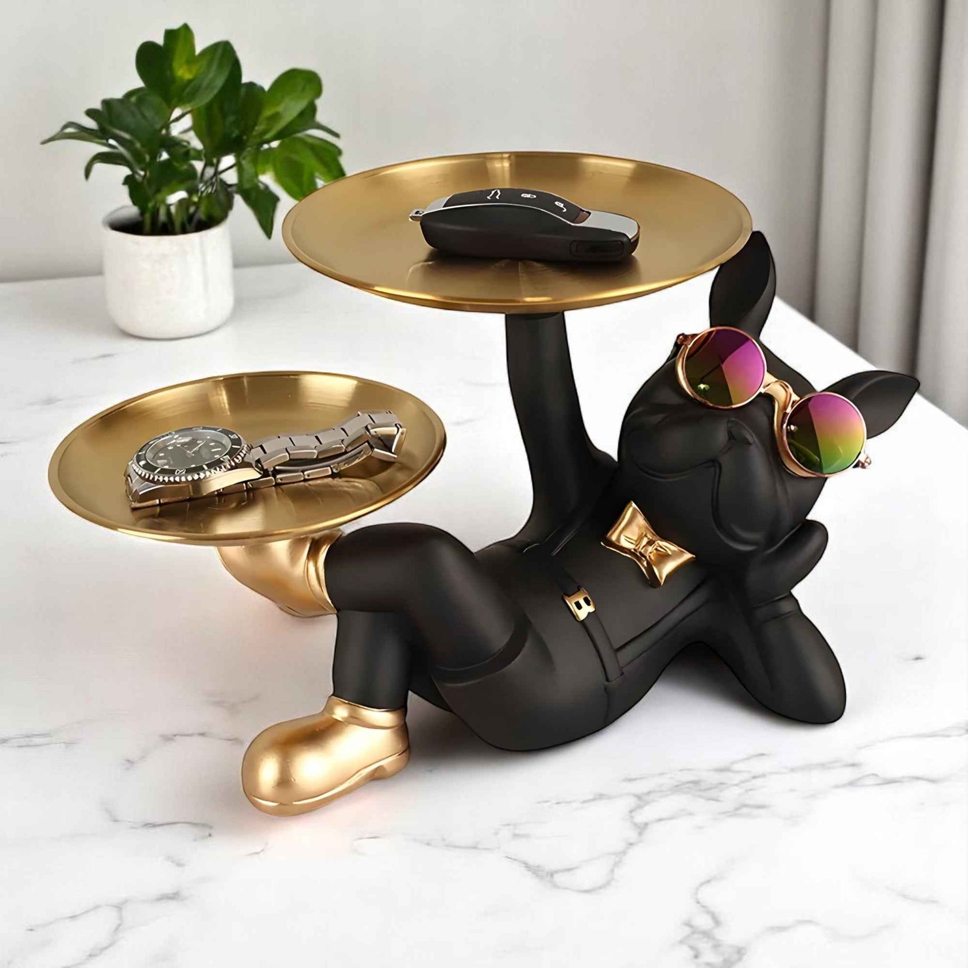 Figurines et statues : Statue Bouledogue Français Résine avec Rangement Pratique dans de Marche Lino