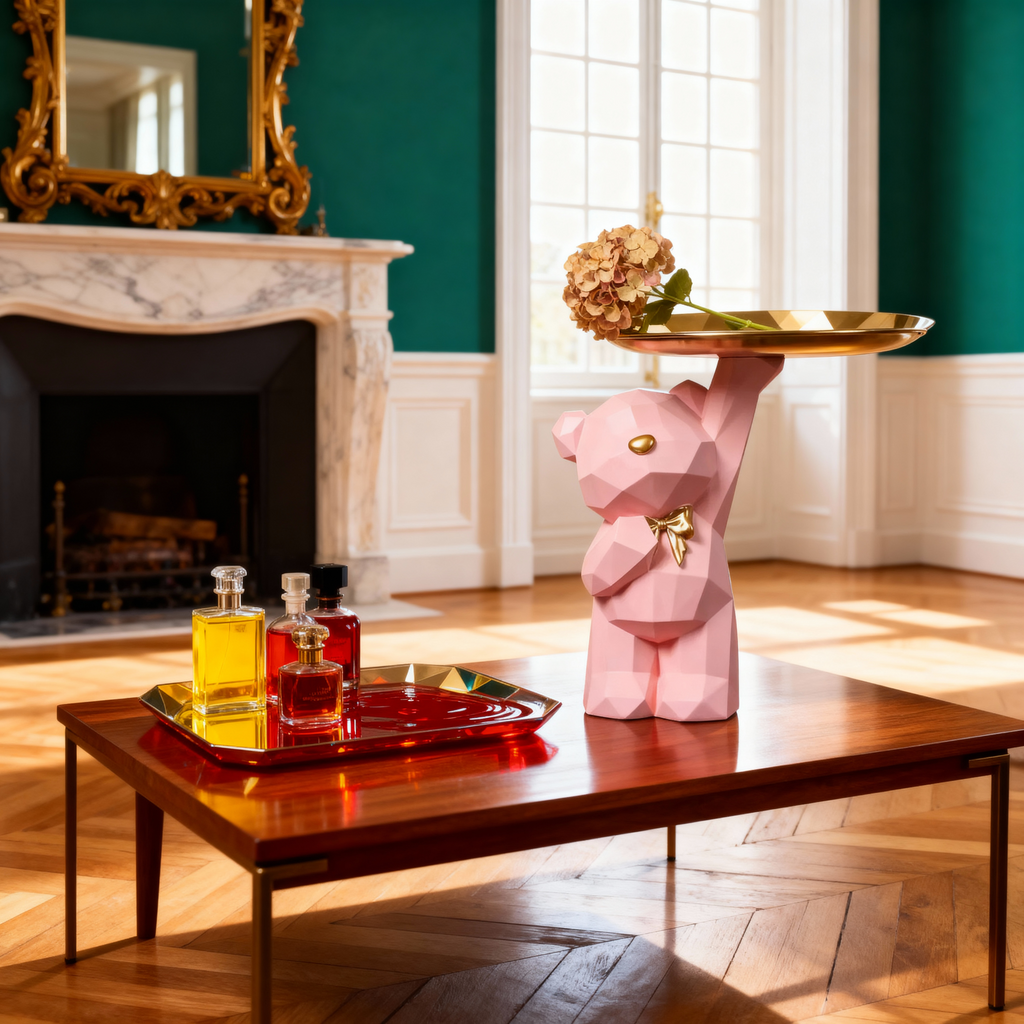 Plateau de Rangement Élégant – Motif Ours Géométrique