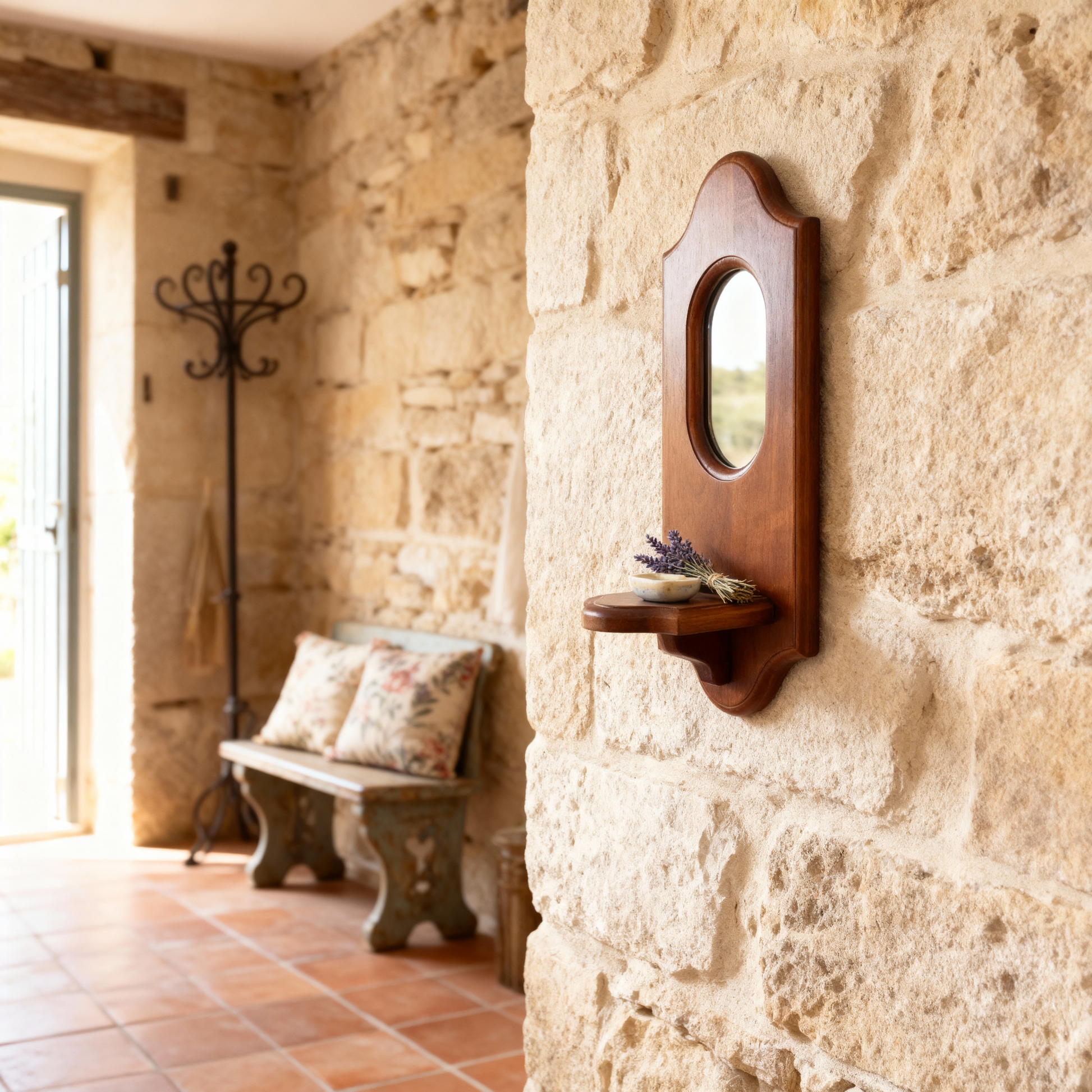 Miroir Mural Vintage Multifonctionnel avec Étagère