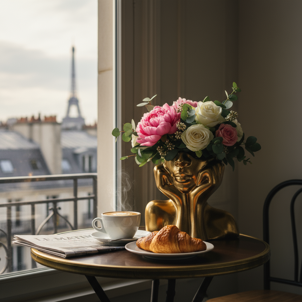 Organisateur de Cosmétiques – Sculpture Abstraite en Résine (Noir/Doré)