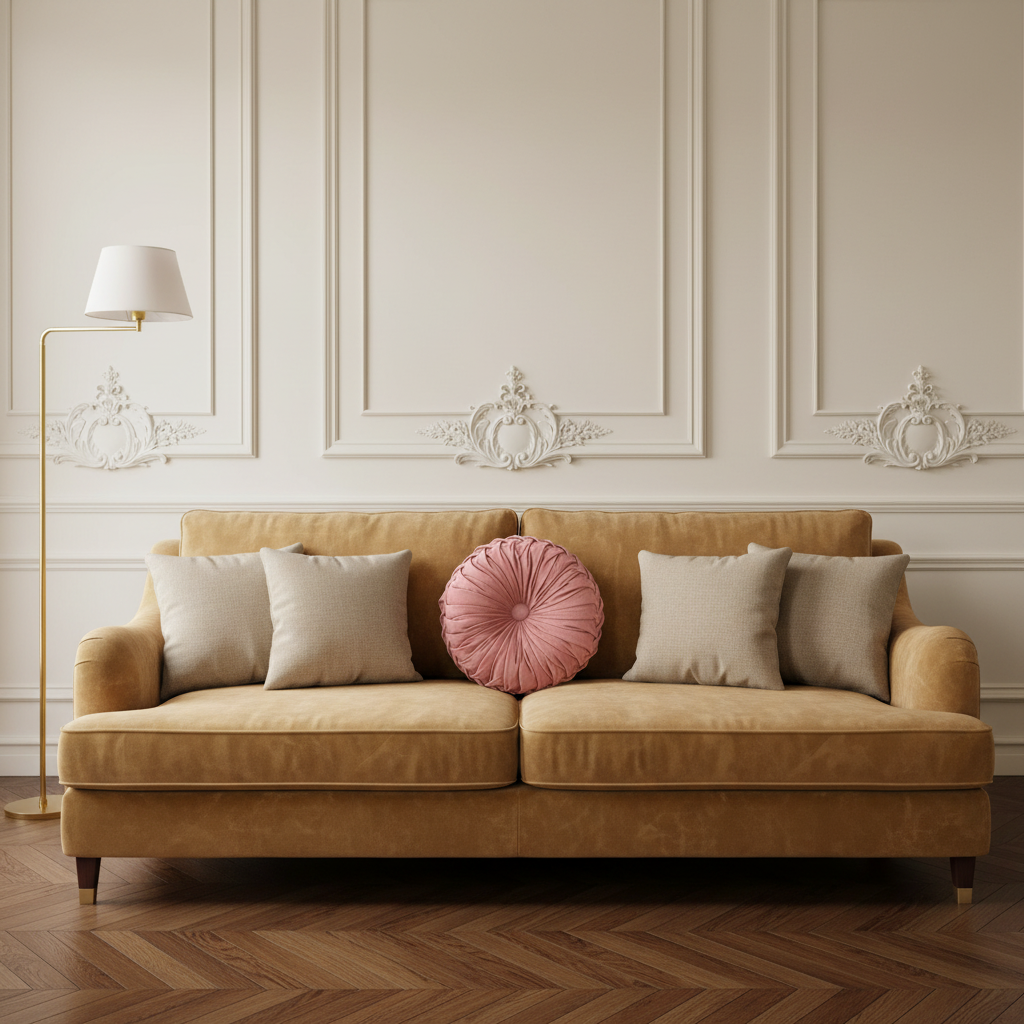 Coussin Rond Plissé 3D en Velours – 3 Cm