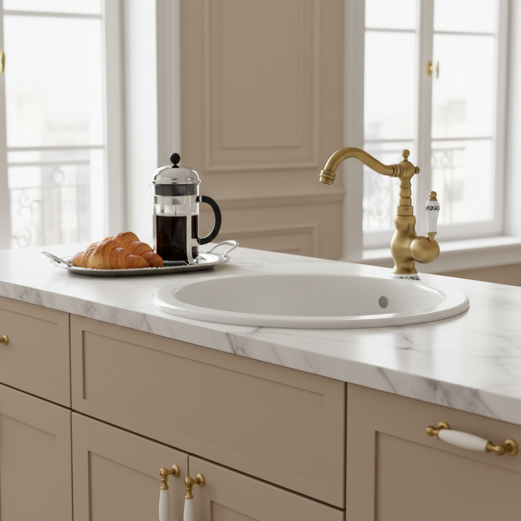 Mitigeur de Cuisine Rétro en Laiton avec Poignée Unique