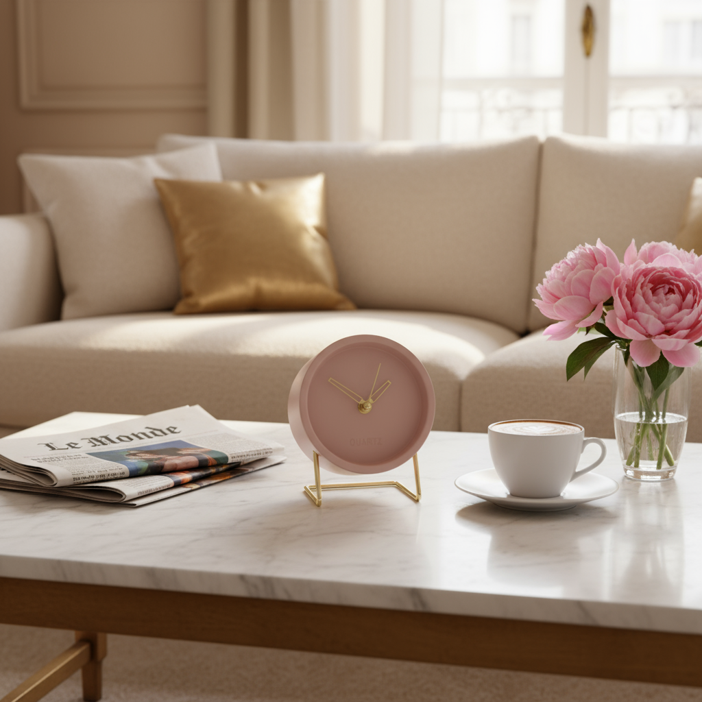 Horloge de Table Design Minimaliste – Noire avec Pied Doré