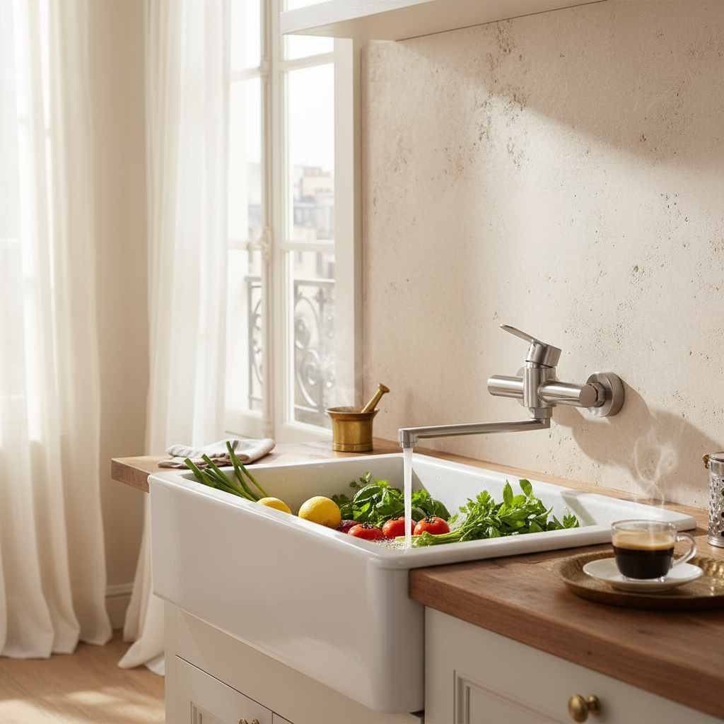 Mitigeur de Cuisine Mural en Acier Inoxydable – Finition Argentée