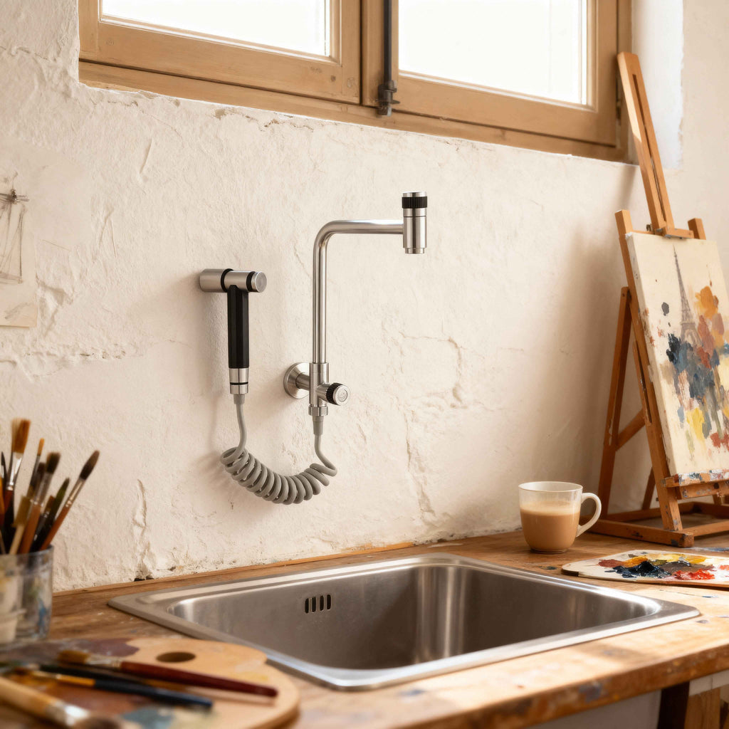 Robinet Mural de Cuisine en Acier Inoxydable - Bec Rotatif