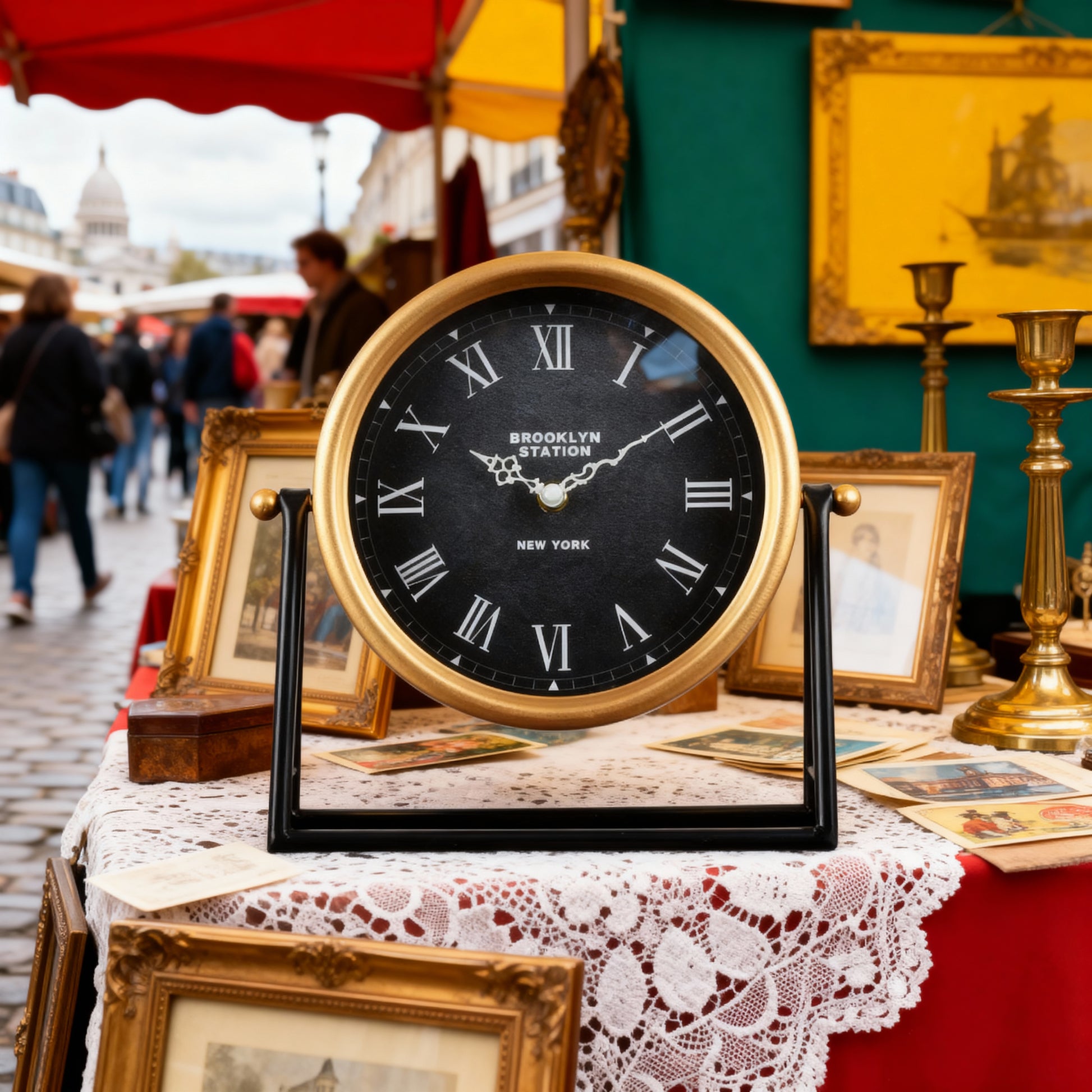 Horloge de Bureau Vintage – Cadre Doré – Mouvement Silencieux