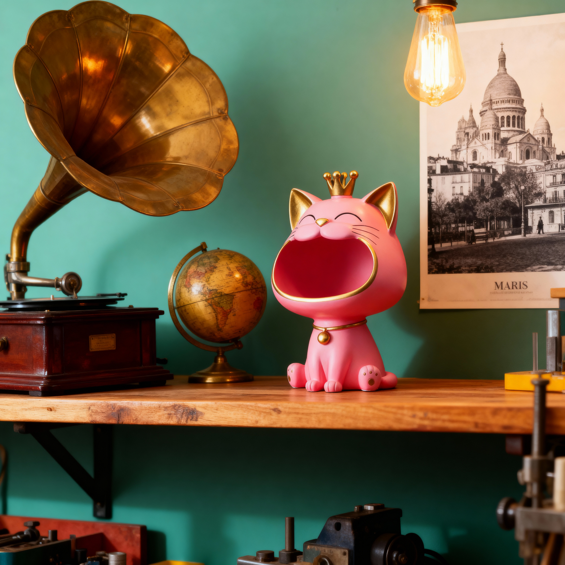 Statue Chat en Résine avec Couronne – Décoration Intérieure Mignonne