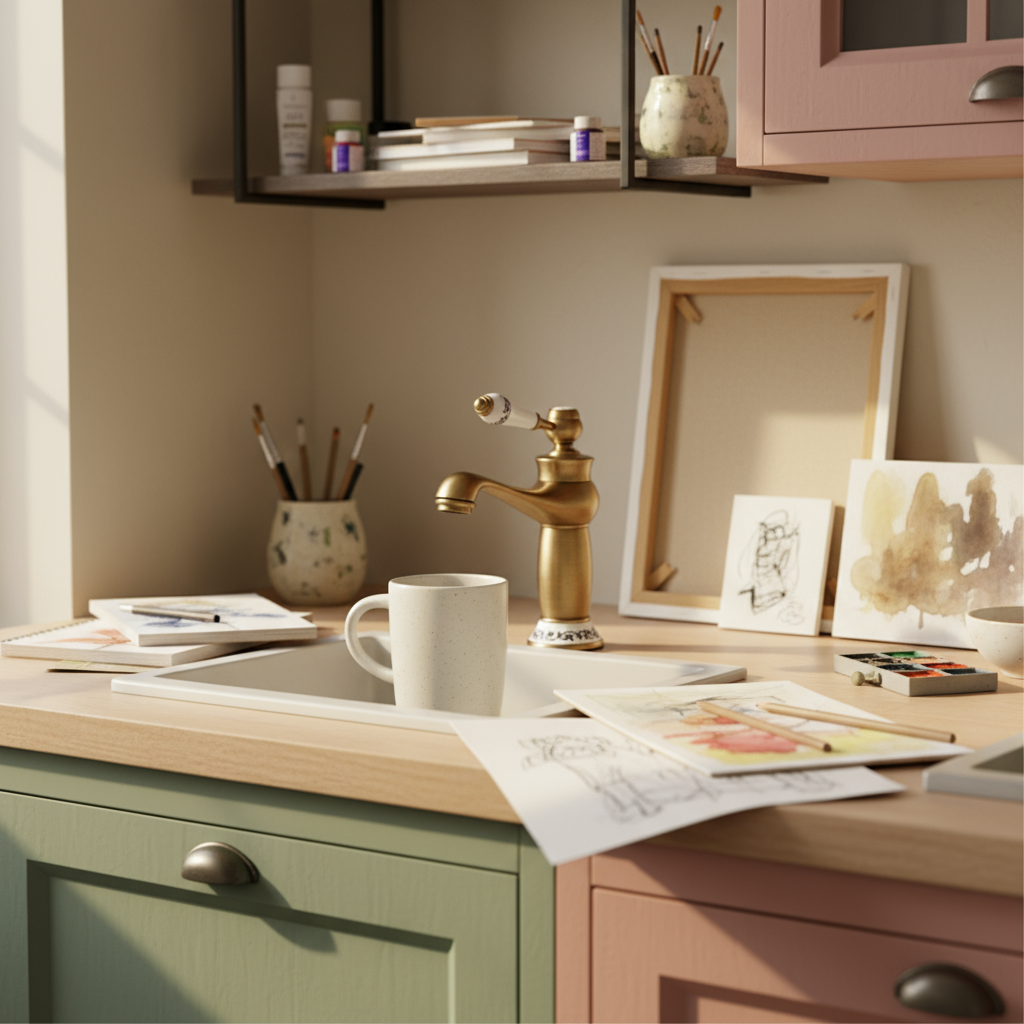 Mitigeur de Cuisine Rétro en Laiton avec Poignée Unique