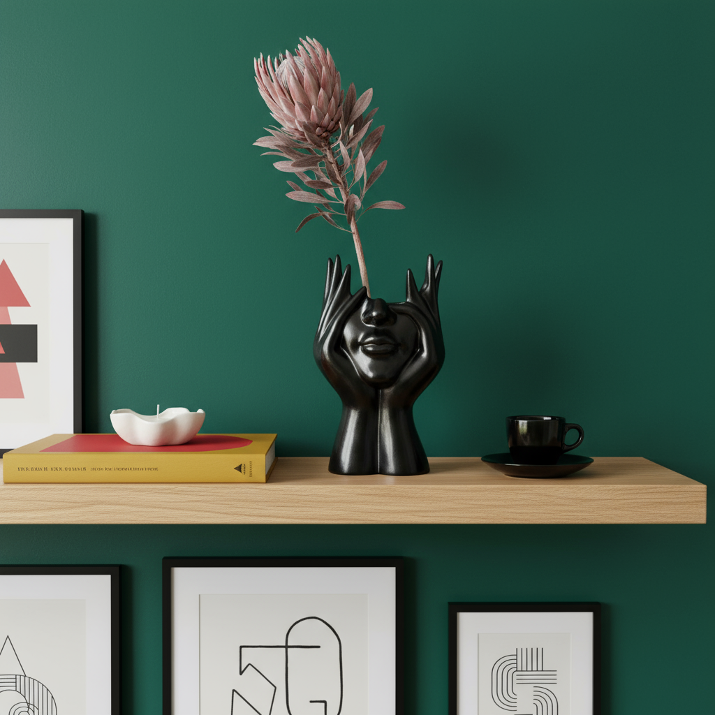 Organisateur de Cosmétiques – Sculpture Abstraite en Résine (Noir/Doré)