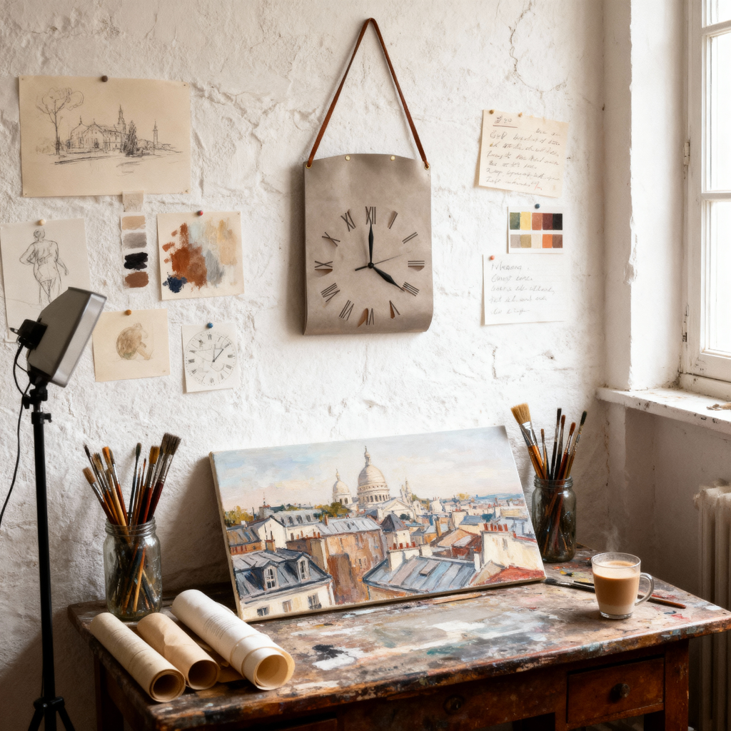 Montre Murale avec Sangle en Simili Cuir – Chiffres Romains