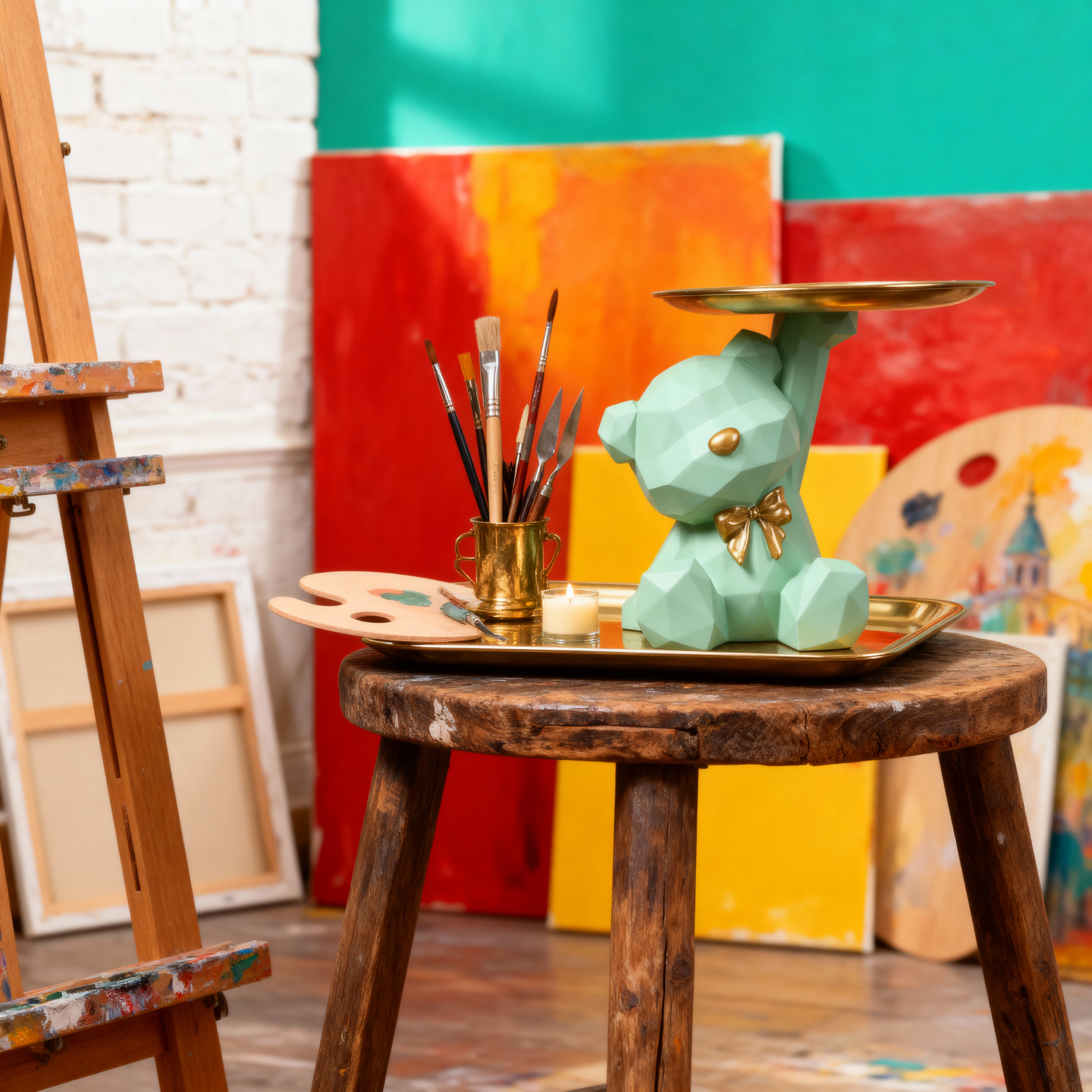 Plateau de Rangement Élégant – Motif Ours Géométrique