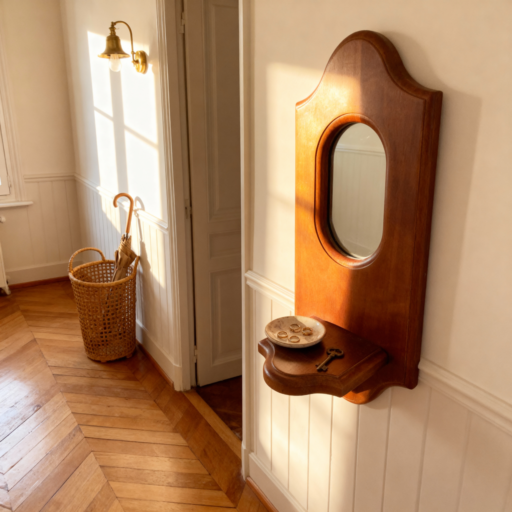 Miroir Mural Vintage Multifonctionnel avec Étagère