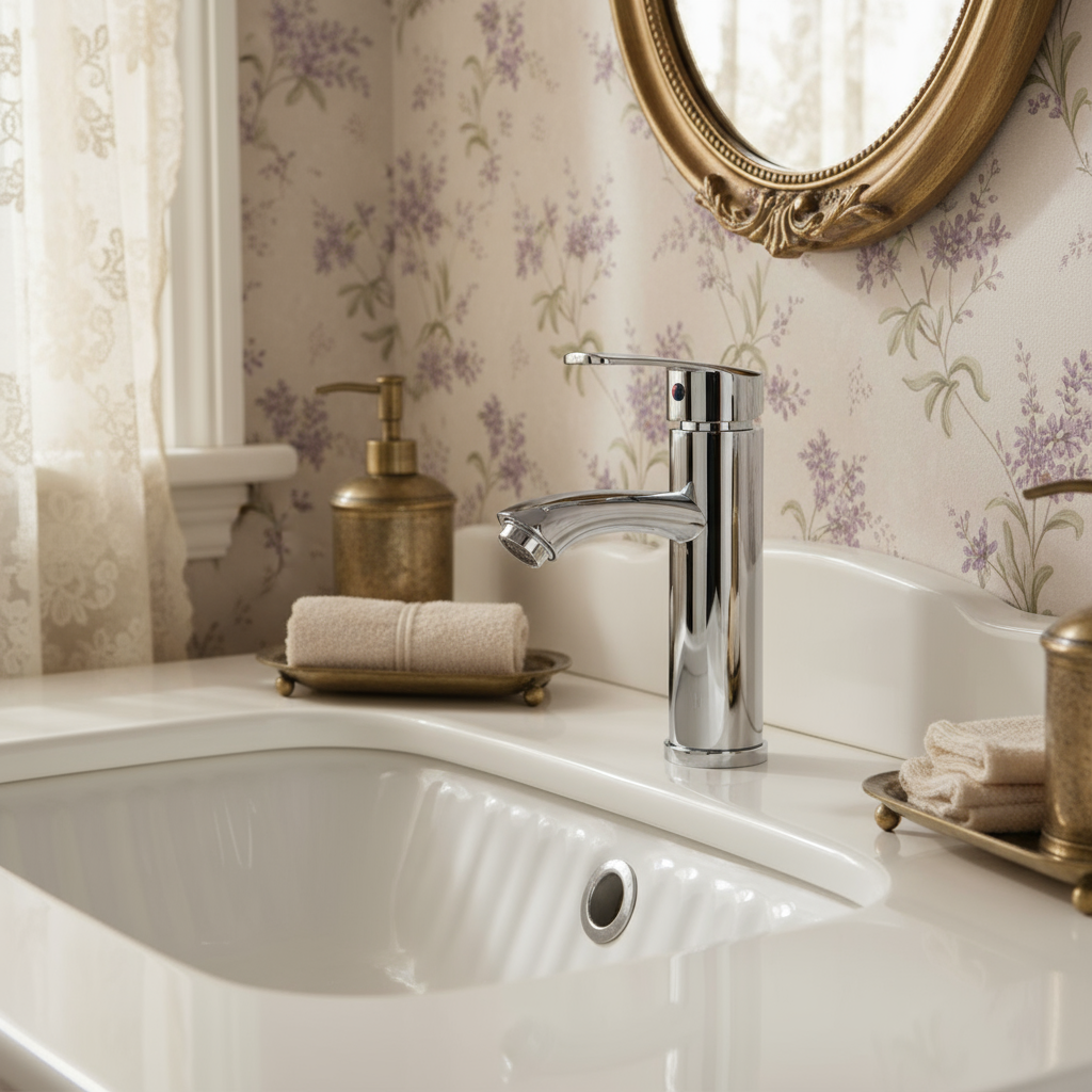 Verchromte Waschbeckenarmatur fürs Badezimmer