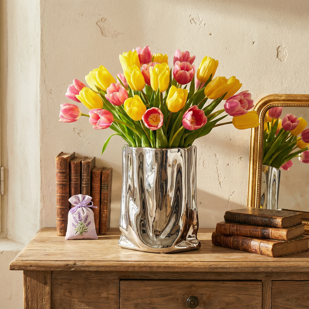 Dekorativer silberner Keramikvase Wohnaccessoire