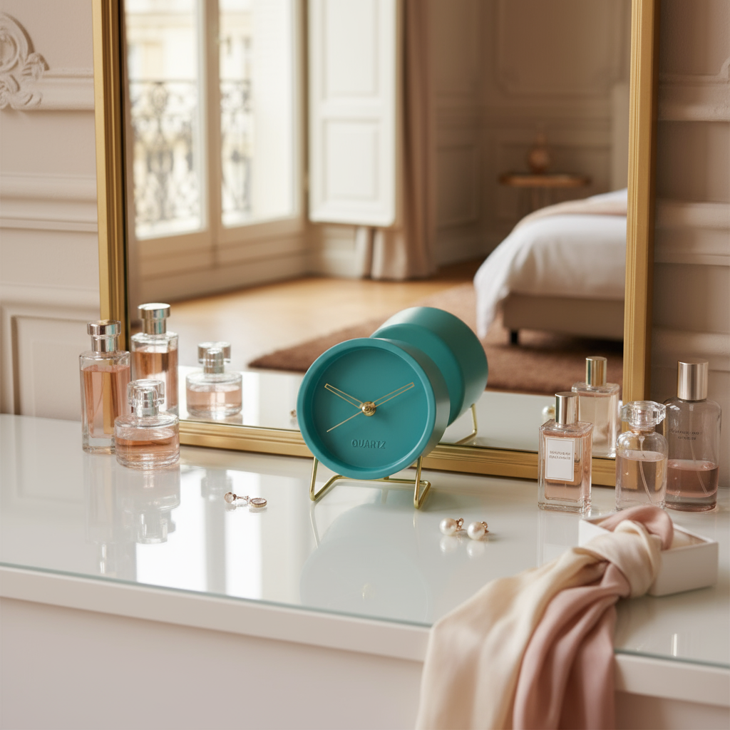 Horloge de Table Design Minimaliste – Noire avec Pied Doré