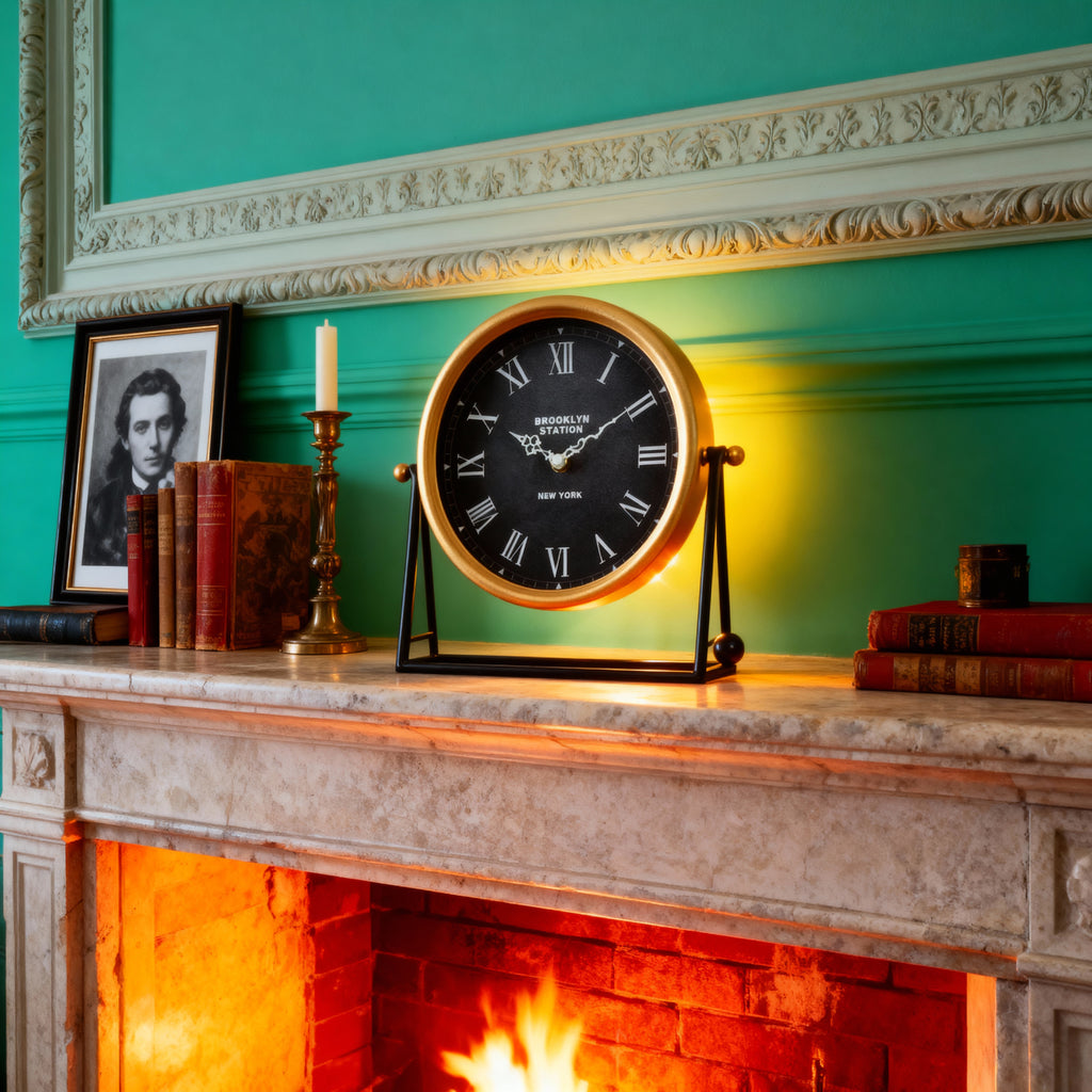 Horloge de Bureau Vintage – Cadre Doré – Mouvement Silencieux