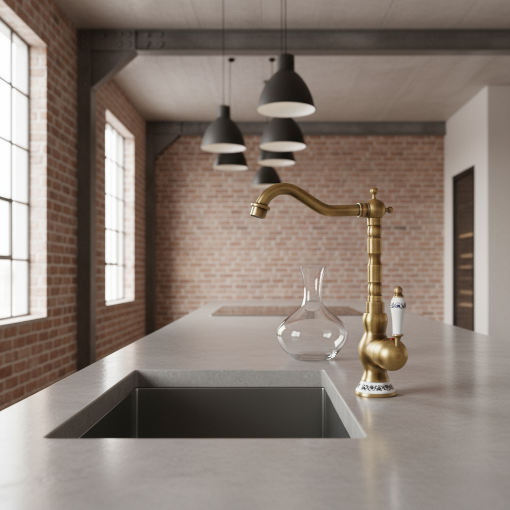 Mitigeur de Cuisine Rétro en Laiton avec Poignée Unique
