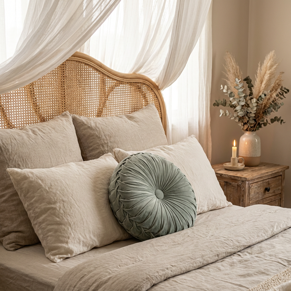 Coussin Rond Plissé 3D en Velours – 3 Cm