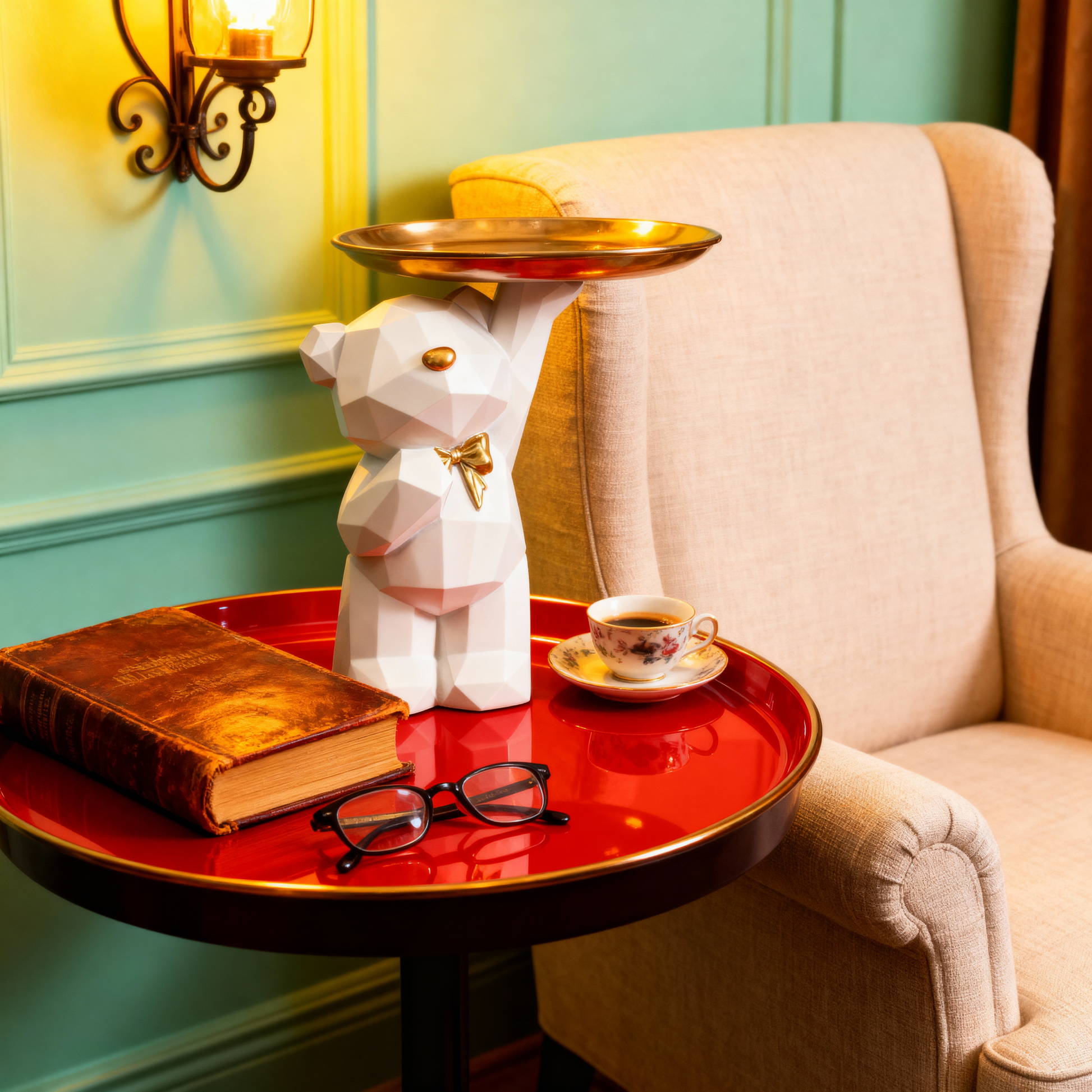 Plateau de Rangement Élégant – Motif Ours Géométrique