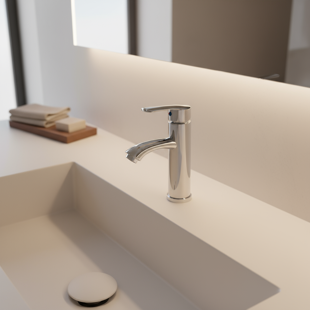 Verchromte Waschbeckenarmatur fürs Badezimmer