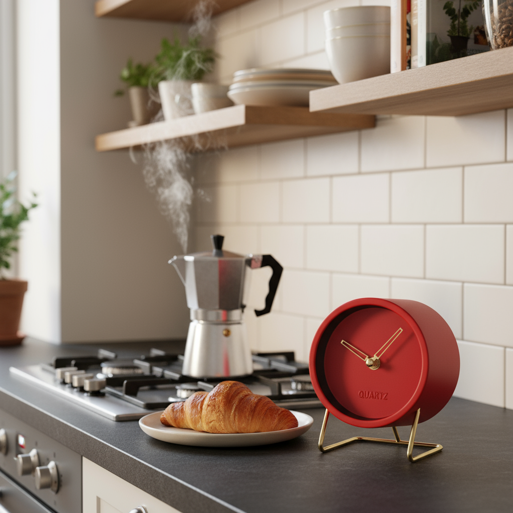 Horloge de Table Design Minimaliste – Noire avec Pied Doré