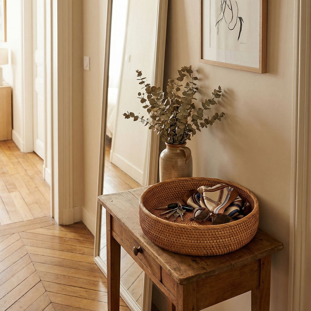 Panier de Rangement en Osier Tissé à la Main Lin