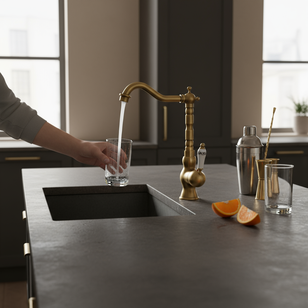 Mitigeur de Cuisine Rétro en Laiton avec Poignée Unique