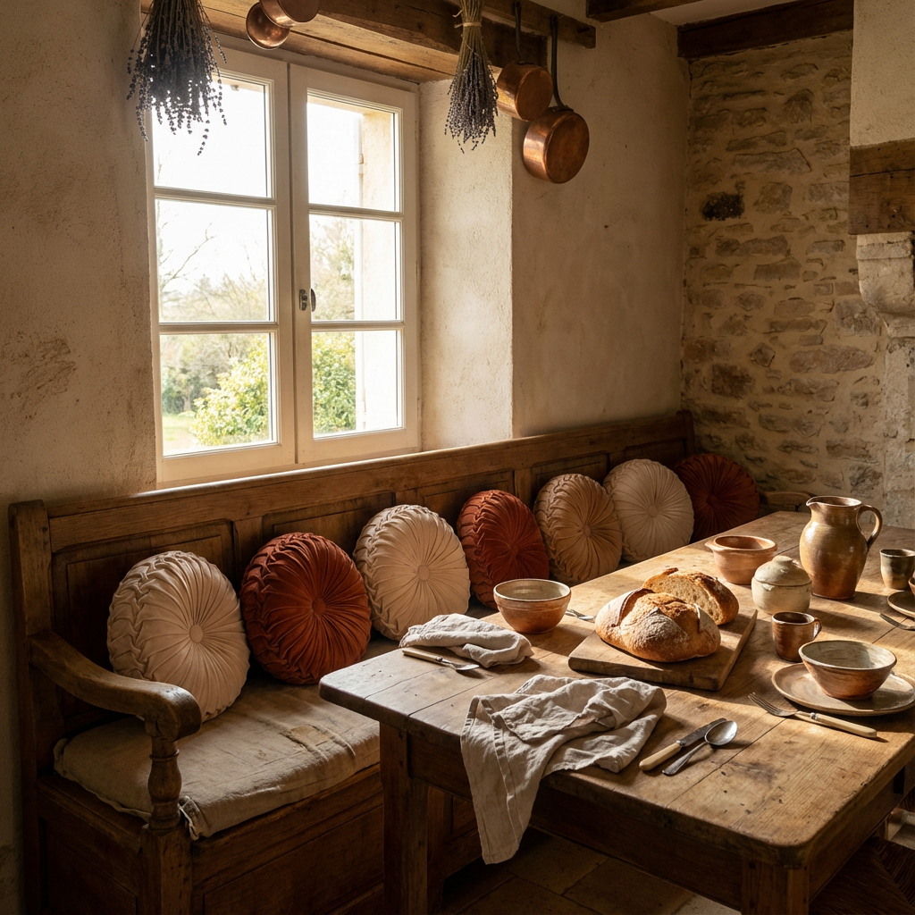 Coussin Rond Plissé 3D en Velours – 3 cm – Déco Canapé ou Bureau